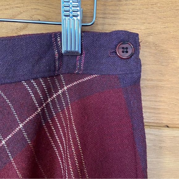 Vintage 70s red burgundy purple plaid skirt - Picture 2 of 5